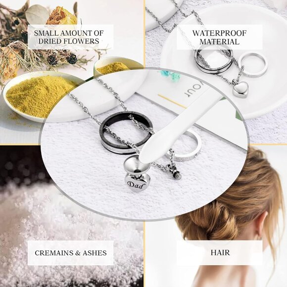 Silver Black Heart Pendant Cremation Necklace for Ashes with Adjustable Chain - Picture 4 of 7